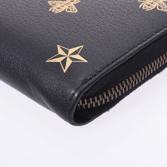 Gucci Bee Star Round Zipper Black Long Wallet - Picture 4 of 12